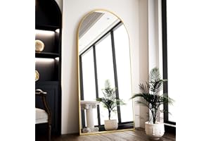 VooBang Oversized Full Length Mirror, 71" x 30" Arch Floor Mirror with Stand, Aluminum Alloy Frame Full Body Mirror for Bedroom Bathroom Living Room Decor, Gold