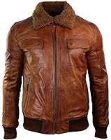 collar leather brown fur jacket removable pilot mens rust washed tan mustang dark slim