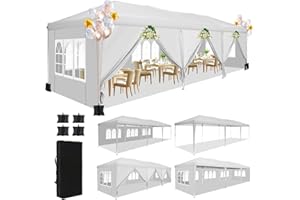 COBIZI 10x30 Pop Up Canopy Tent with 8 Sidewalls Tents for Parties Waterproof Camping Canopy Ez Up Party Tent Outdoor Portable Gazebo for Backyard Commercial Event Tent with sandbags, White