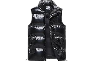 DGHM-JLMY Men Glossy Slim Casual Warm Down Cotton Vest Sleeveless Casual Shiny Zip Puffer Jacket Cotton Padded Down Waistcoat