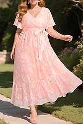 Plus Size Pink Dress for Women Summer Maxi Wrap V