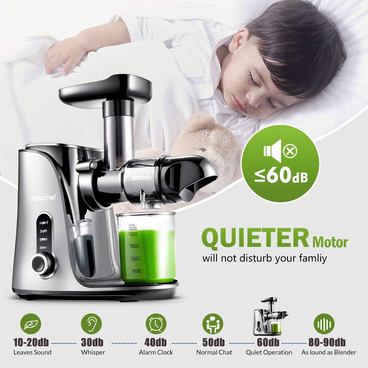 Juicer Machines,AMZCHEF Slow Masticating Juicer Extractor, Cold Press