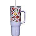 Corkcicle x Rifle Paper Co. Cruiser Insulated Tumbler with Handle and Straw, Roses Purple, 40 oz – Reusable Water Bottle Keeps Beverages Cold 20hrs, Hot 9hrs – Cupholder Friendly, Spill Proof