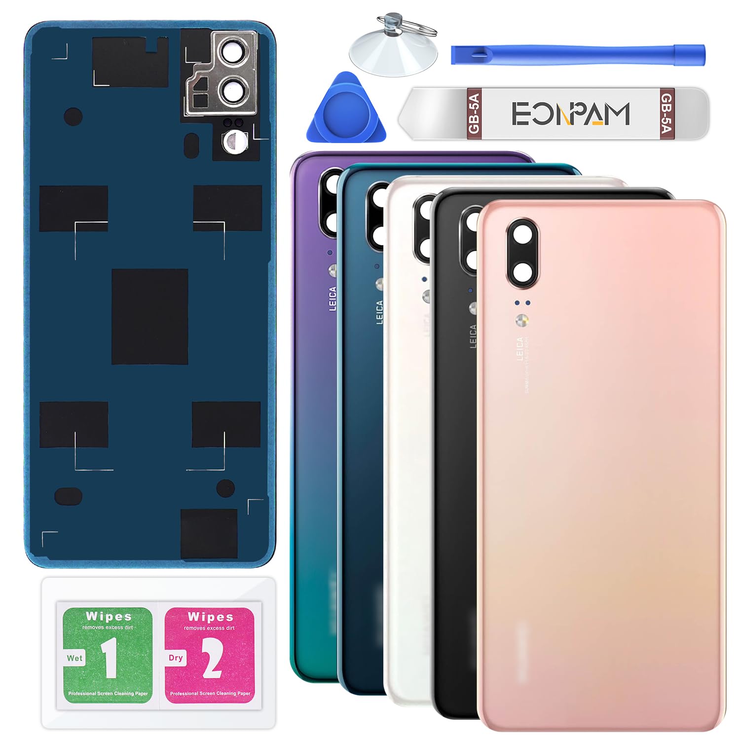 Eonpam Back Cover Glass for Huawei P20 Rear Glass Replacement with Camera Lens + Repair Kit Genuine Rear Housing (Pink)