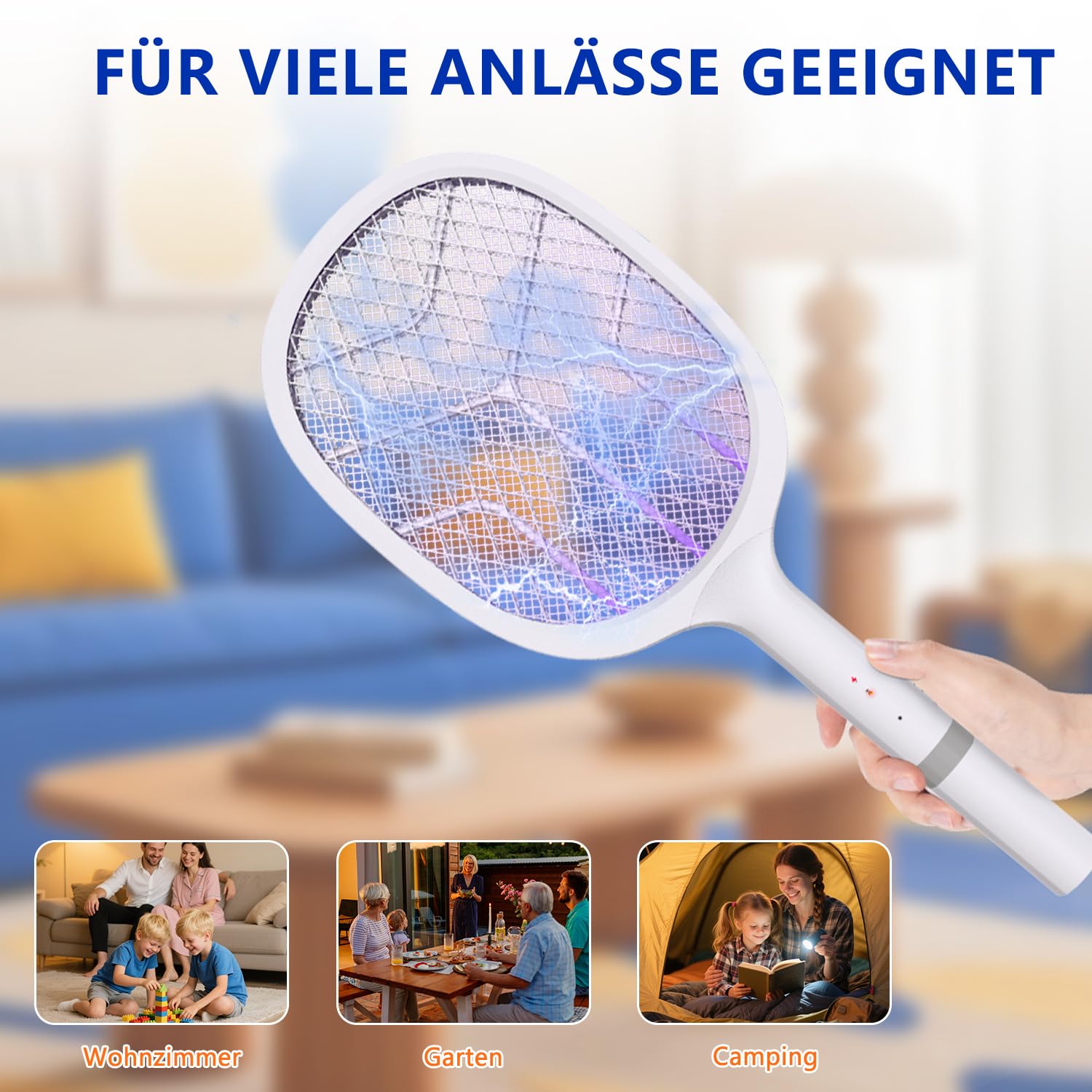Elektrische Fliegenklatsche: 4800V Fliegenklatsche Elektrisch mit UV Lichtfalle, 2 in 1 USB mit 2000 mAh Akku Aufladbar Abnehmbar Elektro Mückenklatsche mit Ladestation, für Mücken-One 6
