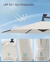 SONGMICS Cantilever 3m Garden Parasol with Base Beige LED Lights UPF 50+ view 4