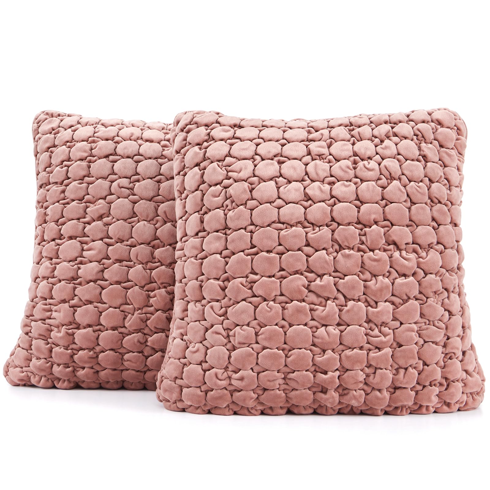 Photo 1 of COCOPLOCEUS Throw Pillow Covers 18x18 Set of 2 Velvet Square Pillowcase Soft Skin-Friendly Thickened Decorative Farmhouse Cushion Covers Soft Bubble Texture for Couch Sofa Bedroom Living Room,Pink