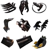 LandHonor Mini Excavator Attachments 0.8-1.8 Ton with 7.87'' Narrow Bucket, Quick Change, Ripper, Rake, Grapple, 8'' Auger, 12'' Auger Drill Rod, 24" 32" Bucket Excavator Accessories Kit, US Stock