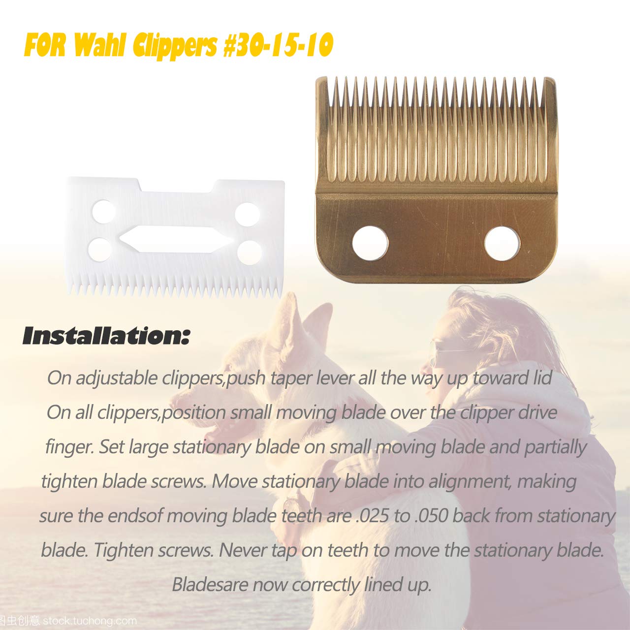 Compatible with Wahl 30-15-10 Replacement Blades for Dog Clippers,Professional Animal Pet Standard Adjustable Blade Set for Pro Ion, Iron Horse, Show Pro Plus, U-Clip: Beauty
