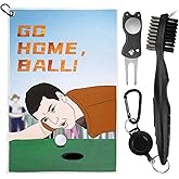 Funny Golf Towels Set for Golf Bags - Go Home Ball - Includes Microfiber Towel with Clip, Brush, and Divot Tool for Men, Dads, Husbands, Golf Fans