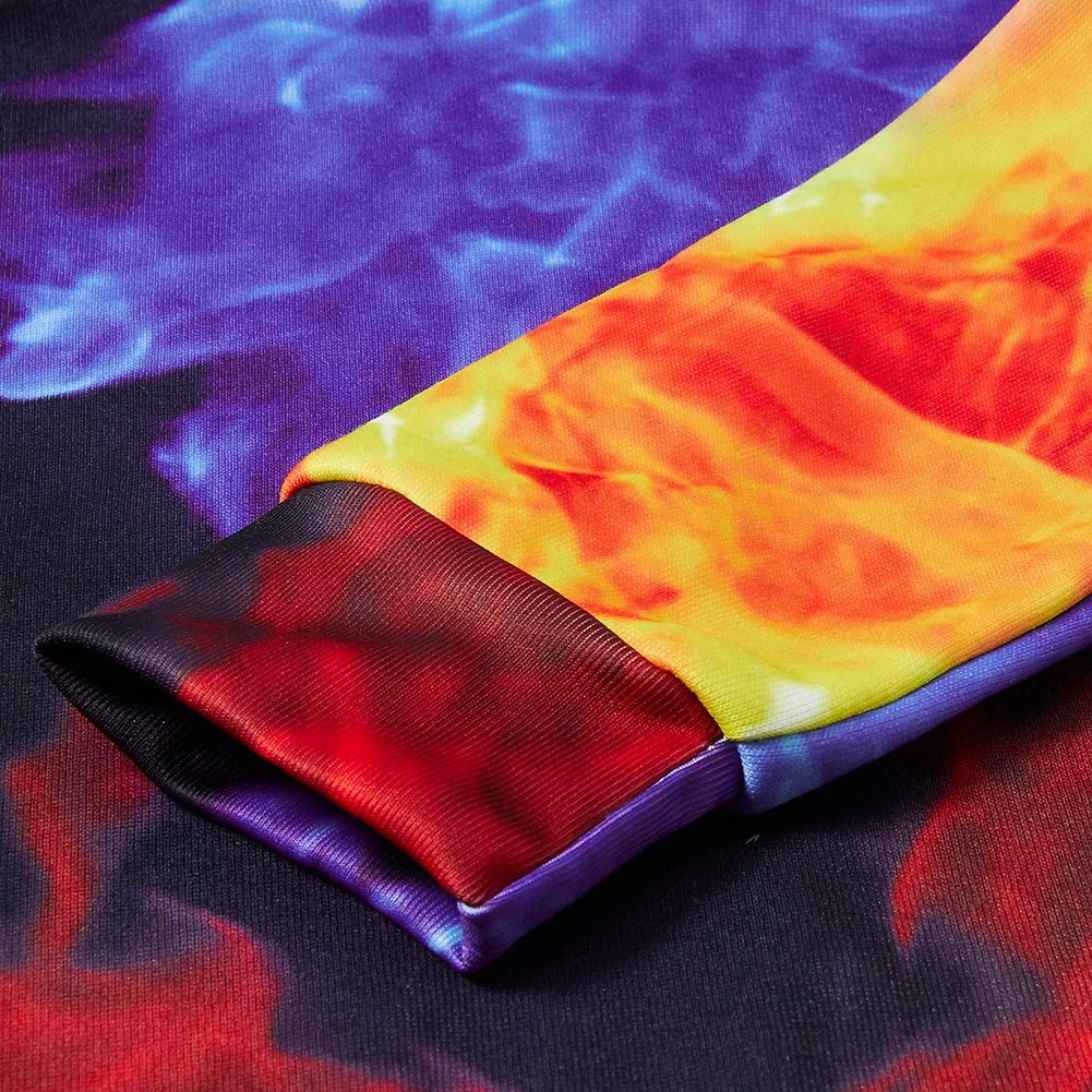 Cool Sweatshirt for Men Women Burning Flame Long Sleeve Front Pouch Drawstring Hoodie Vivid Ice-Fire Smoke-Filled Pattern Decent Roomy Good Red Blue (Ice&Fire,XXL/XXXL)