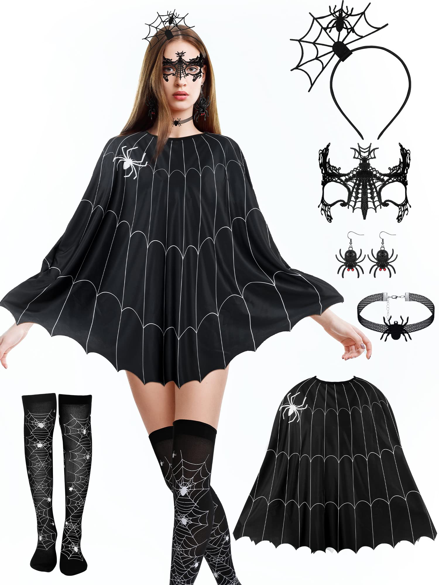 Set De Diadema Y Collar De Telaraña De Halloween, Horquilla De Araña Y Choker De Encaje Para Disfraces De Bruja Y Carnaval