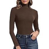 PALINDA Women's Ribbed Turtleneck Fitted Long Sleeve Shirts Basic Thermal Layering Tops