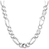 Jewelry Affairs Sterling Silver Rhodium Plated Figaro Chain Necklace, 7.0mm