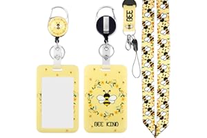Teacher Lanyard for ID Badges - Bee Design Badge Holder with Retractable Reel for School, Student, Nurse Christmas Gift for T