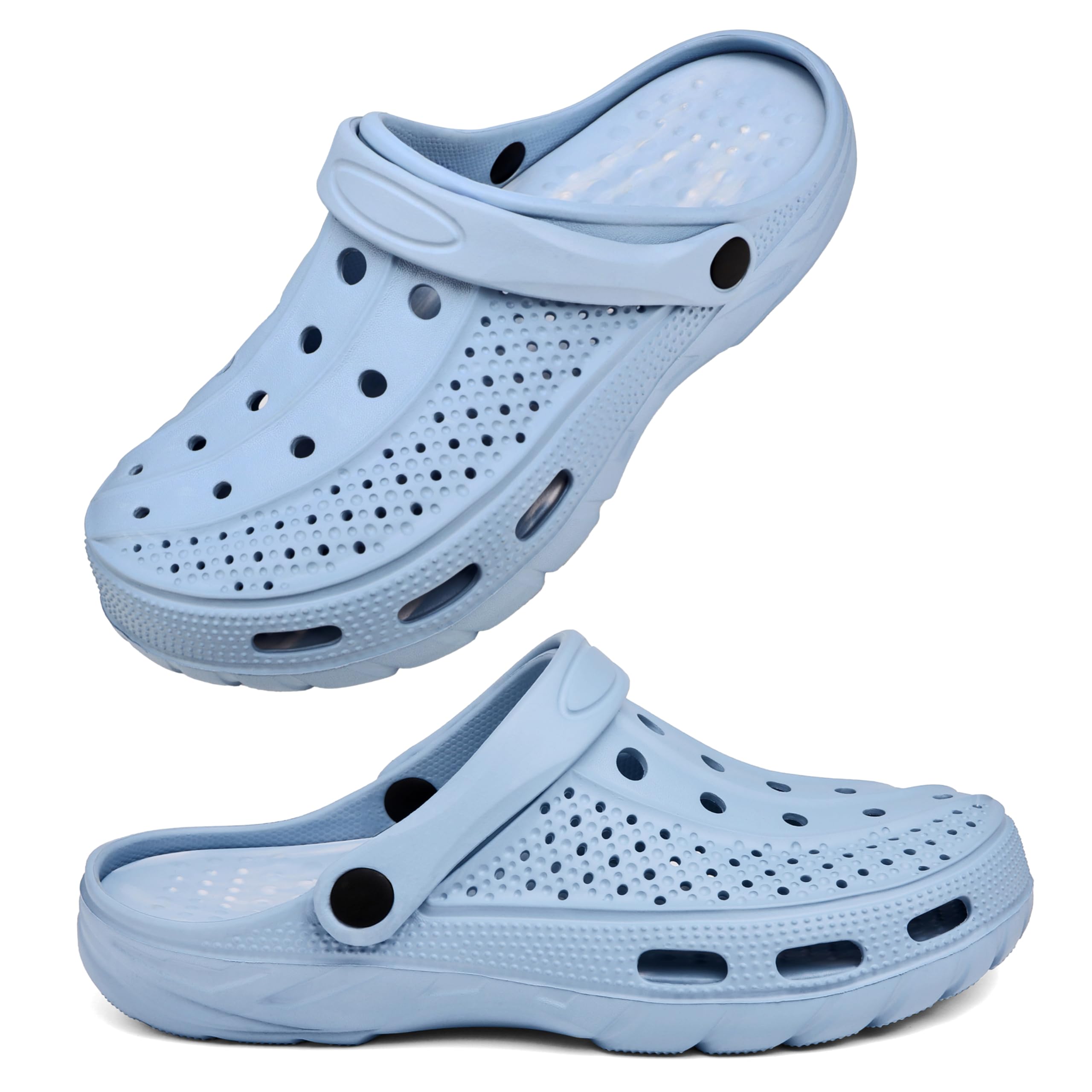 Photo 1 of **VERY USED**Women and Men Orthopedic Clogs Arch Support Garden Shoes Sandals Slippers with Plantar Fasciitis Feet Insoles,Light Blue/Camo,6-7 Women/4.5-5.5 Men