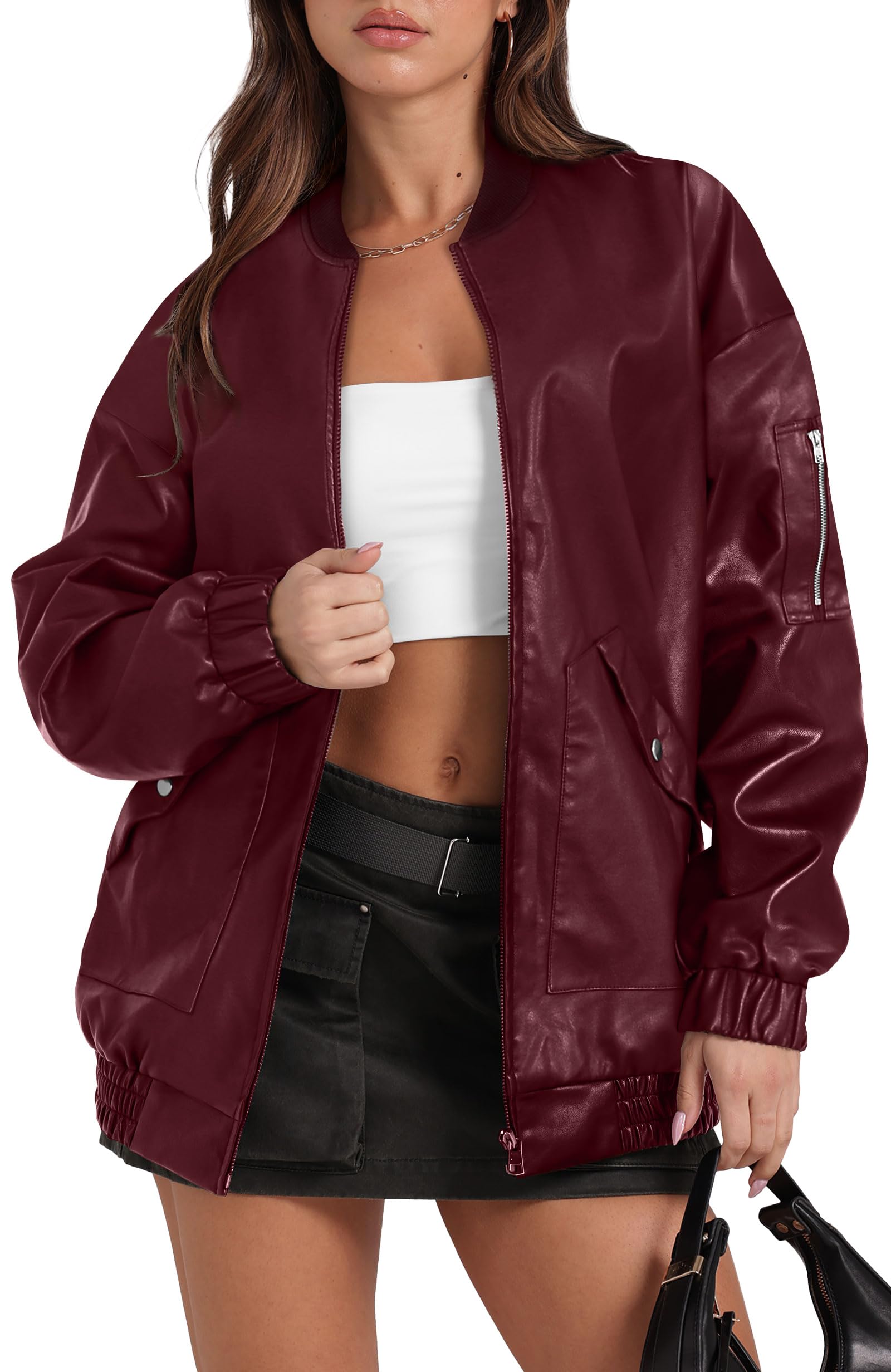 Sampeel Leather Jacket Women Faux Oversized Motorcycle Bomber Coats 2025 Fall Fashion Outfits Winter Clothes Red XL Image
