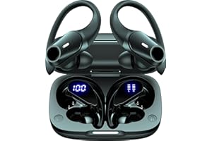 GOLREX Hybrid Active Noise Cancelling Ear Buds Wireless Earbuds Bluetooth Headphones with 80H Playback Wireless Charging Case & Dual LED Display Over Ear Hooks Earphones for Sports Running Gym Workout Black