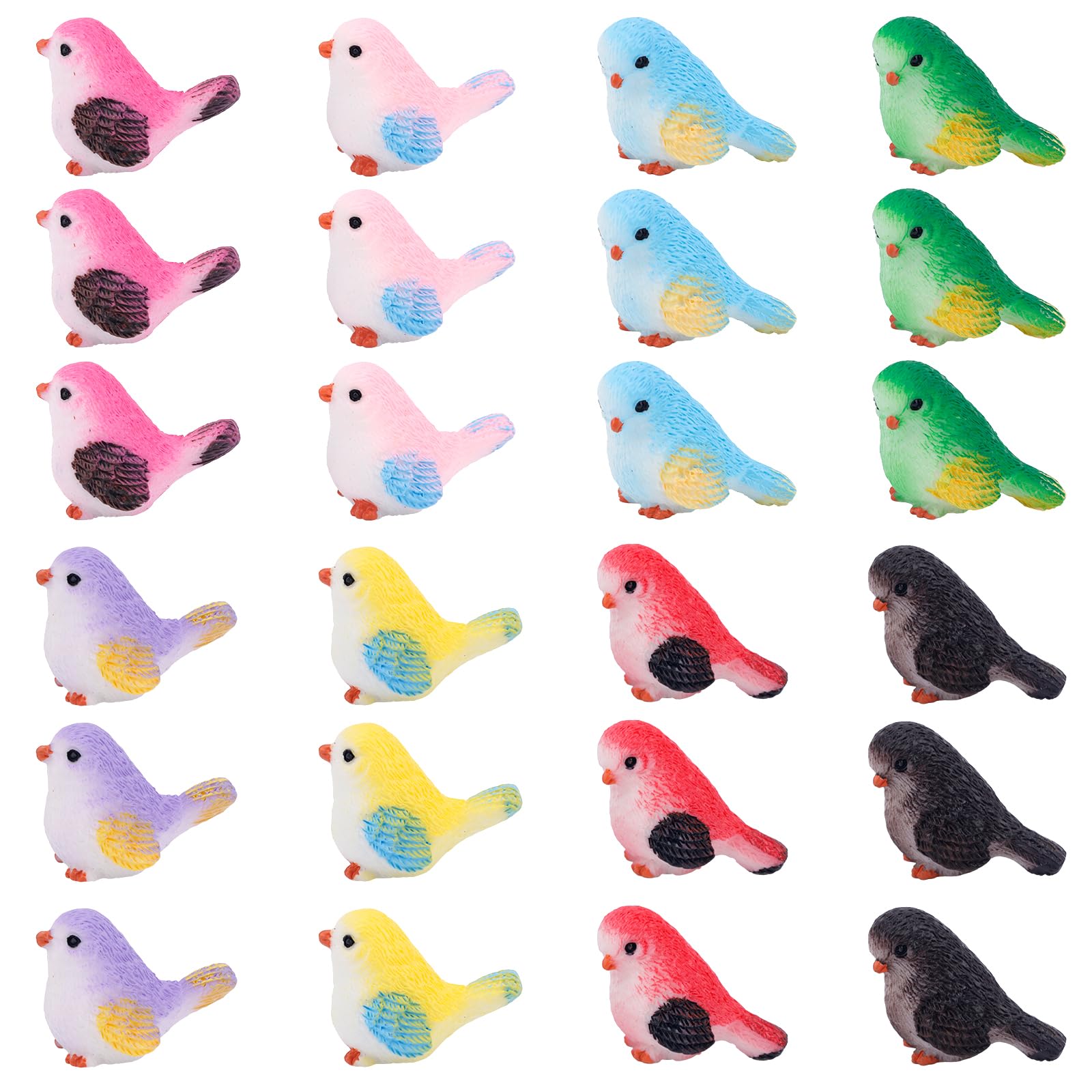 Tinoaly 24pcs Mini Resin Birds, Colorful Miniature Birds Figurines Decorative Tiny Animal Statues for Dollhouse Garden Decor Landscape DIY Crafts Cake Topper Potted Plant