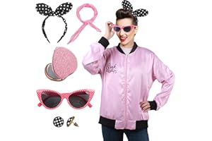 FAYBOX Pink 1950s Ladys Jacket 50s Costume for Women Girls,Halloween Costumes Party Outfits Accessories for Adults