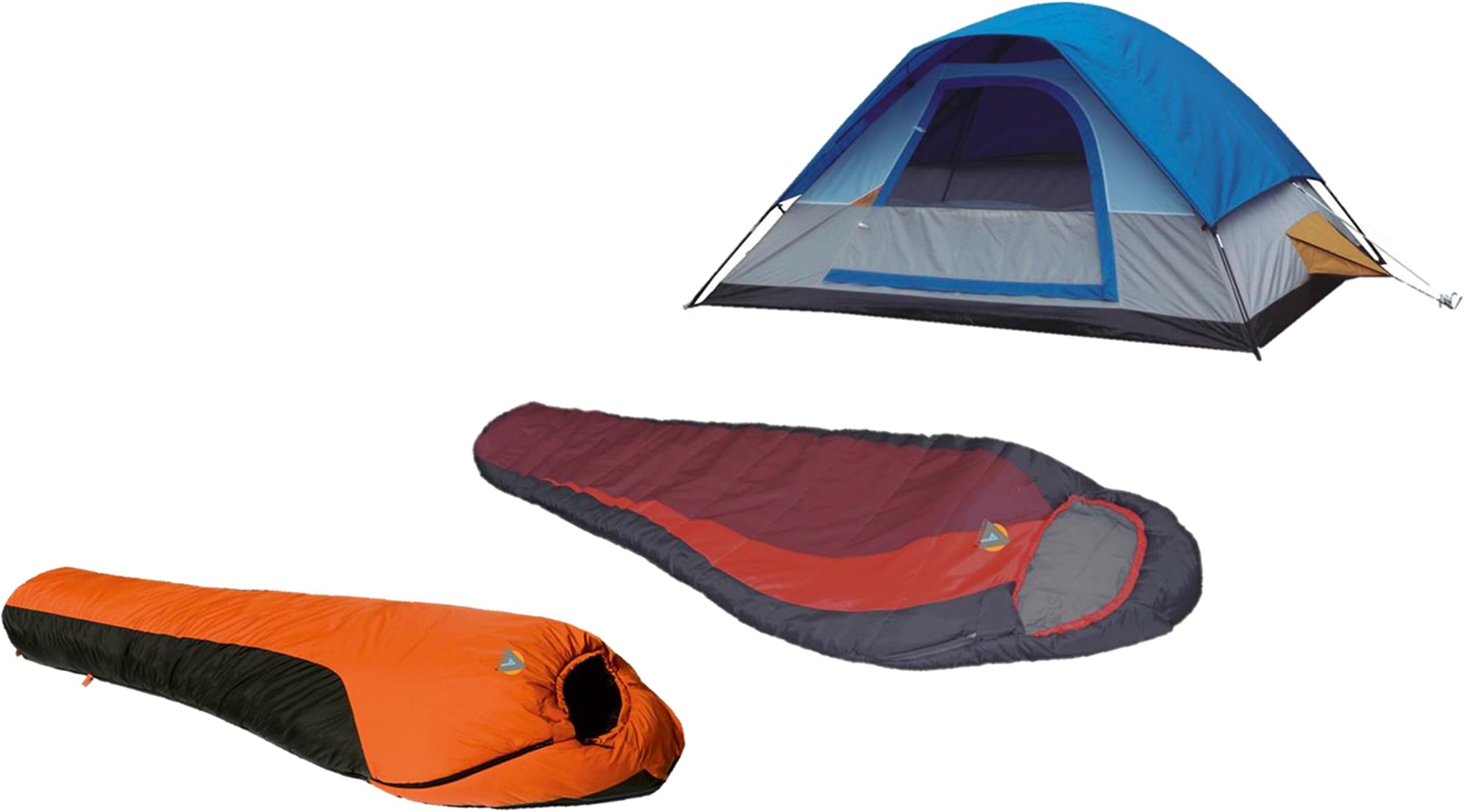 Alpinizmo High Peak USA Mt.Rainier 20F & Redwood Sleeping Bag + 5 Men Tent Combo, Blue/Orange/Red, One Size