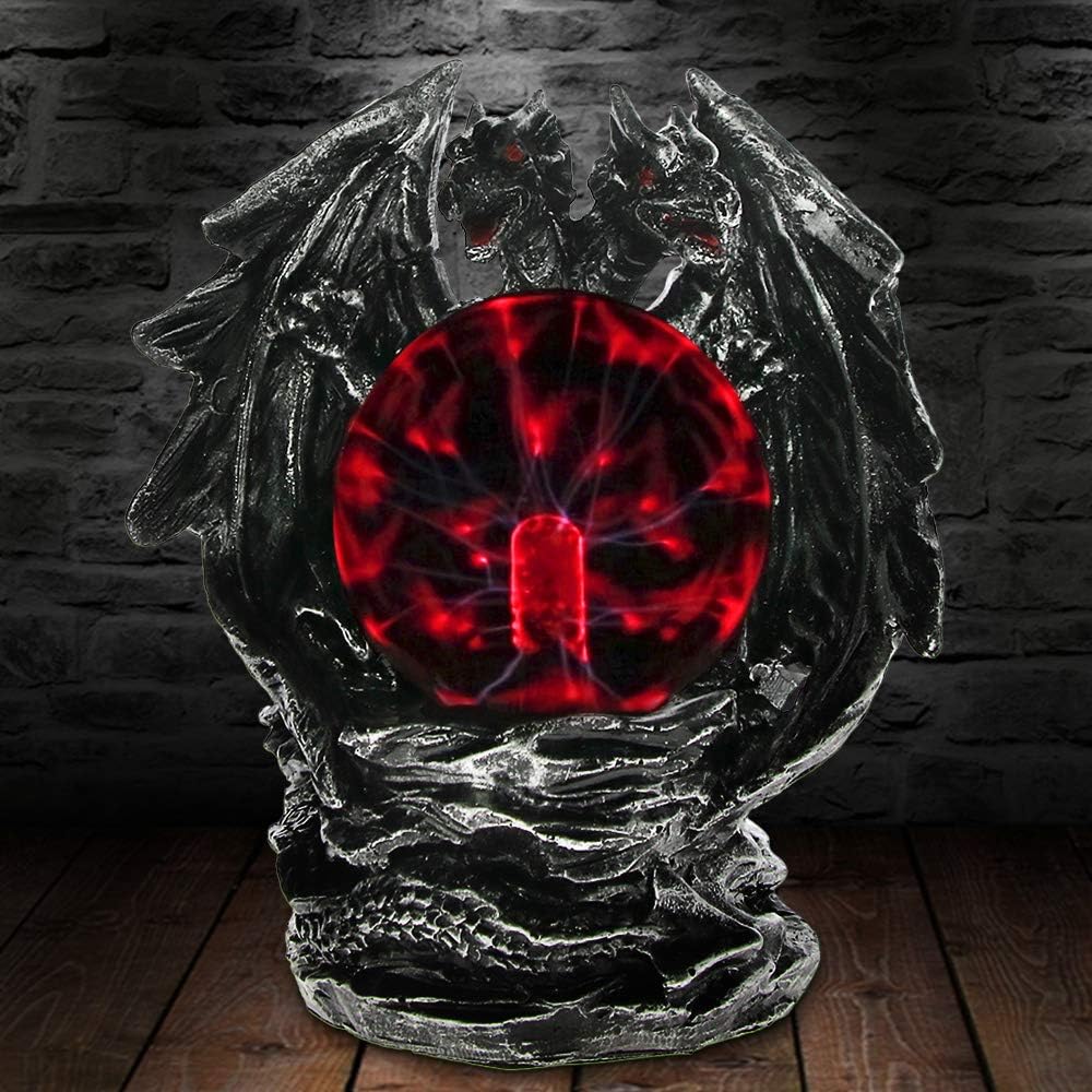 Magic Evil Double-Headed Dragon Plasma Ball Night Light Lamp Touch & Sound Interactive Electric Toy Statue for Decorations Parties Bedroom