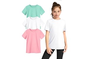KEREDA Girls Athletic Shirts Quick Dry Short Sleeve Crew Neck T Shirts, Summer UPF 50+ Tee Tops for Teen Girls 3 Pack