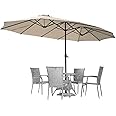 AECOJOY 15x9ft Large Patio Umbrella, Double-Sided Umbrella Outdoor Patio, Rectangle Market Table 177''x104'' Umbrellas with Crank Air Vents for Deck Pool Patio (1.9" Pole, Beige)