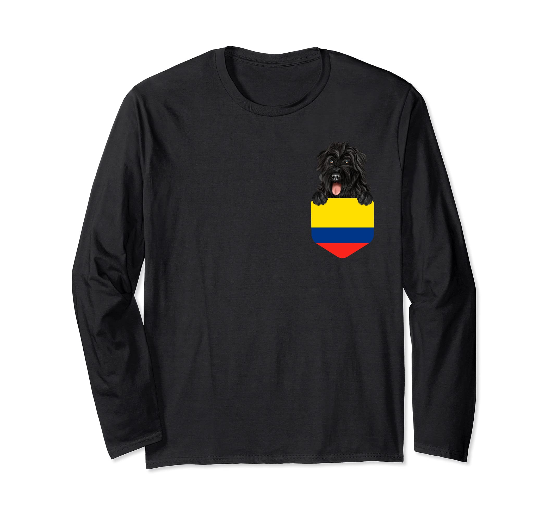 Colombia Flag Bouvier des Flandres Dog In Pocket Long Sleeve T-Shirt