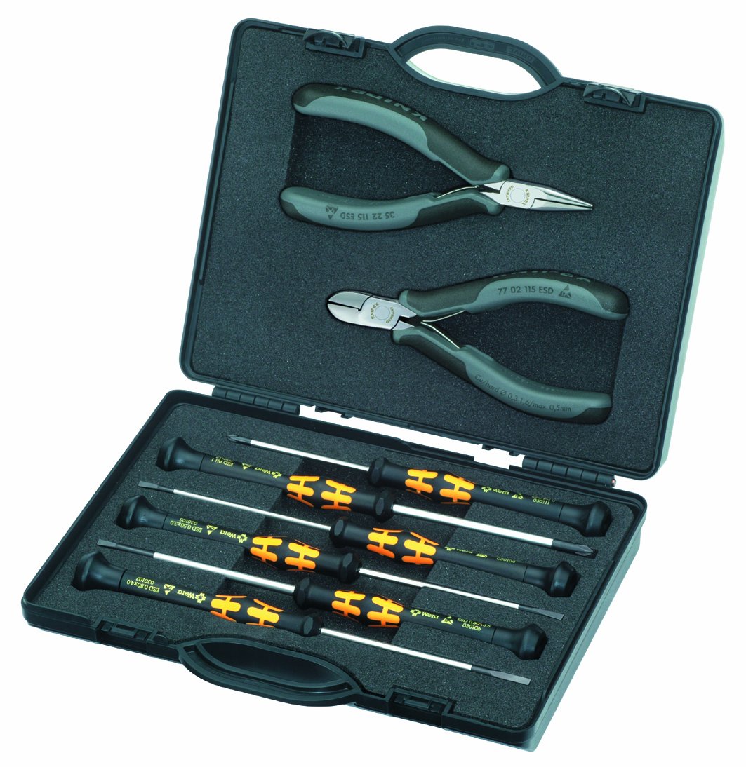KNIPEX 8 Pc Electronics ESD Tool Set ESD in Plastic Case Mold Foam