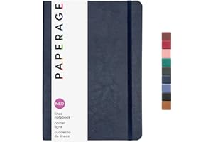 PAPERAGE Softcover Lined Journal Notebook (Navy), 160 Pages, Medium College Ruled Notebook, 5.6 inches x 7.9 inches - 100 GSM Thick Premium Paper, Soft Vegan Leather Journal for Home, Work & School