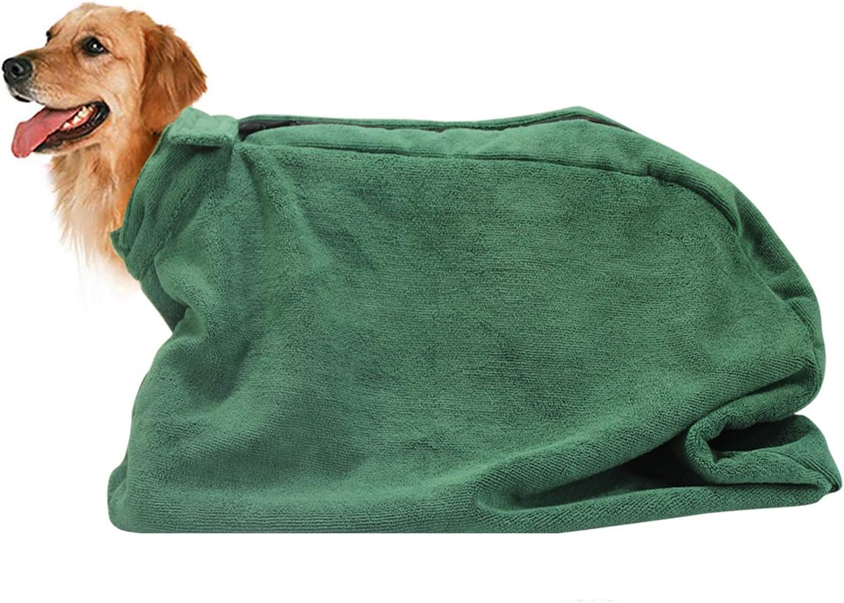 Geyecete Premium Microfiber dog towel bag Dog Drying Bag with Loop Neck Strap,dog bag towel for Large,Medium,Small Dogs-Green-M