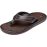 OLUKAI 'Ilikai Men's Leather Sandals, Full-Grain Leather Flip-Flop Slides, Anatomical Footbed & Cushioning, Comfort Fit & Wet Grip Rubber