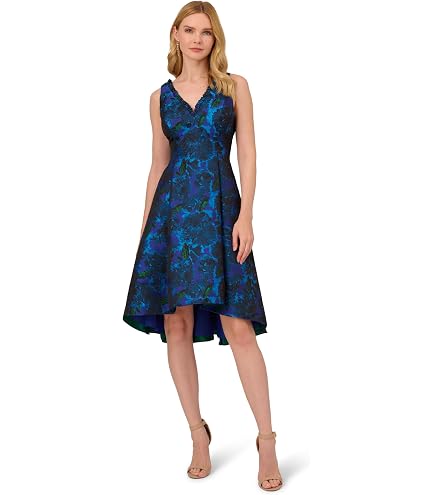 Adrianna Papell Floral Jacquard Midi Dress Blue Multi 2 : Clothing, Shoes & Jewelry