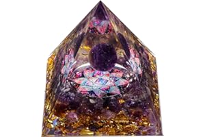MXiiXM Orgone Pyramid for Positive Energy, Amethyst Crystal Ball Handmade Pyramid, Protection Crystals Energy Generator for Stress Reduce Healing Meditation Attract Wealth Lucky (Flower of Life)