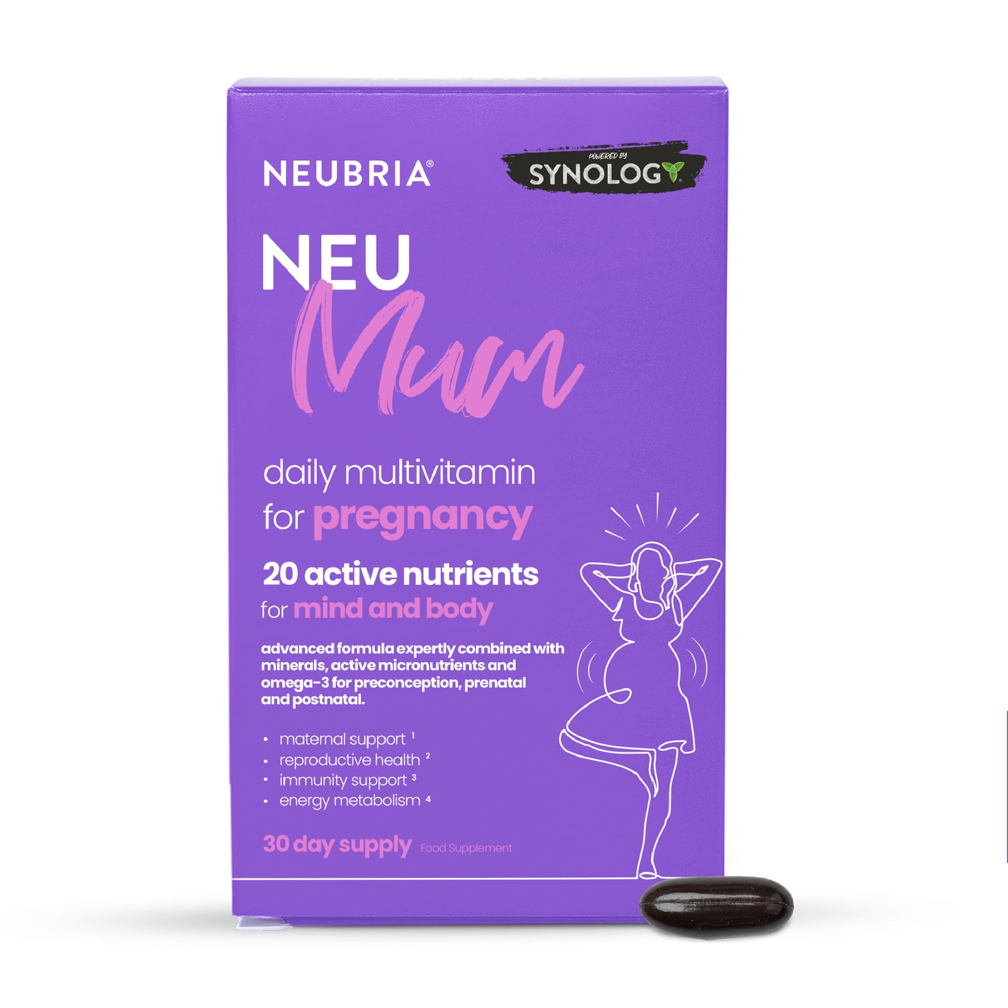 NEUBRIA Neu Mum Pregnancy Vitamins for Woman – Prenatal & Postnatal Multivitamins with Omega 3 (DHA & EPA), Folic Acid 400mcg, Iron & Vitamin D – Conception & Breastfeeding Supplement – 30 Softgels