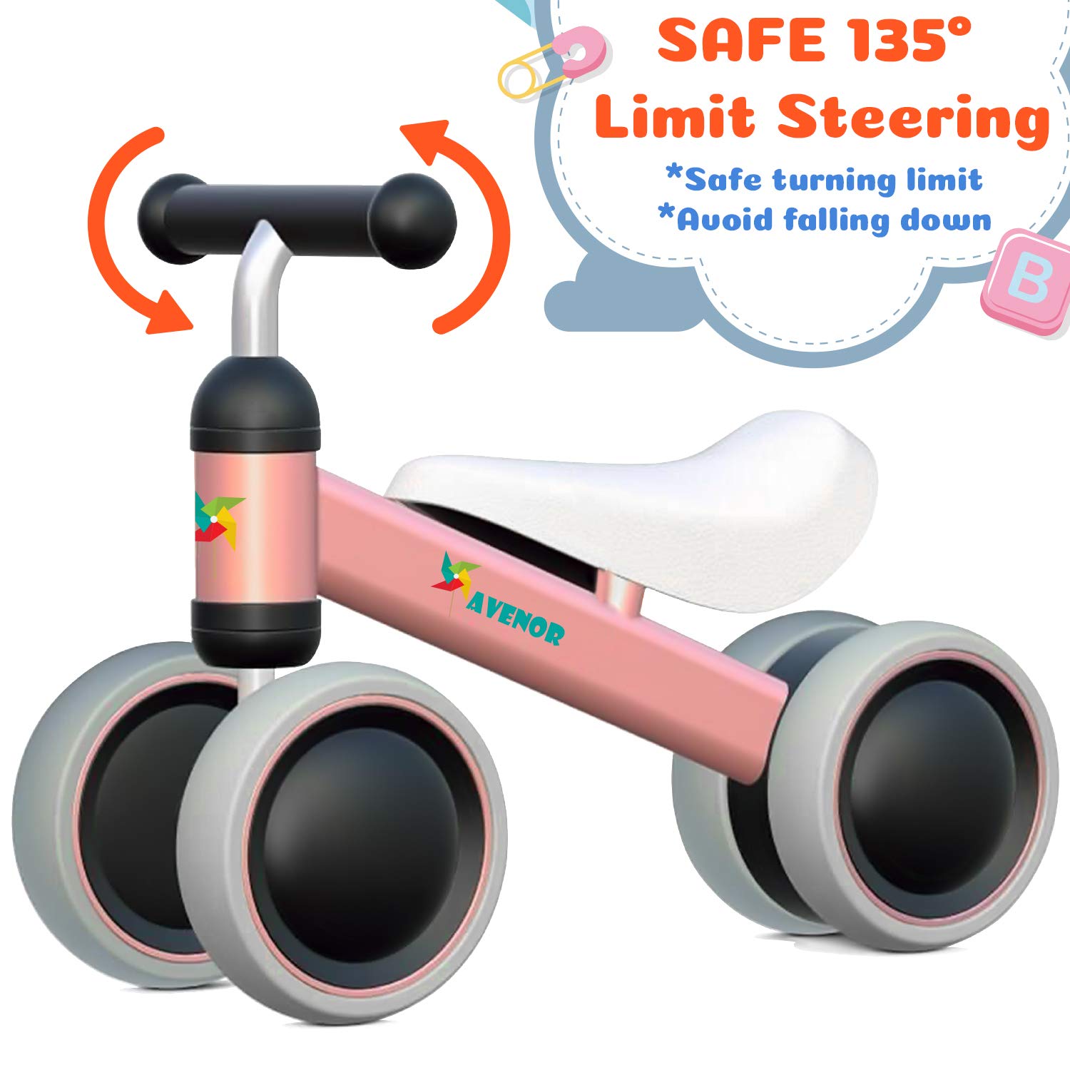Baby Balance Bike for 1 Year Old Girl Gifts 10-24 Month Toddler Balance Bike First Birthday Gift No Pedal Infant 4 Wheels Bicycle
