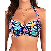 Yonique Women Halter Bikini Top Push Up Swimsuit Top Retro Swim Top Twist Front Bathing Suit Top Only