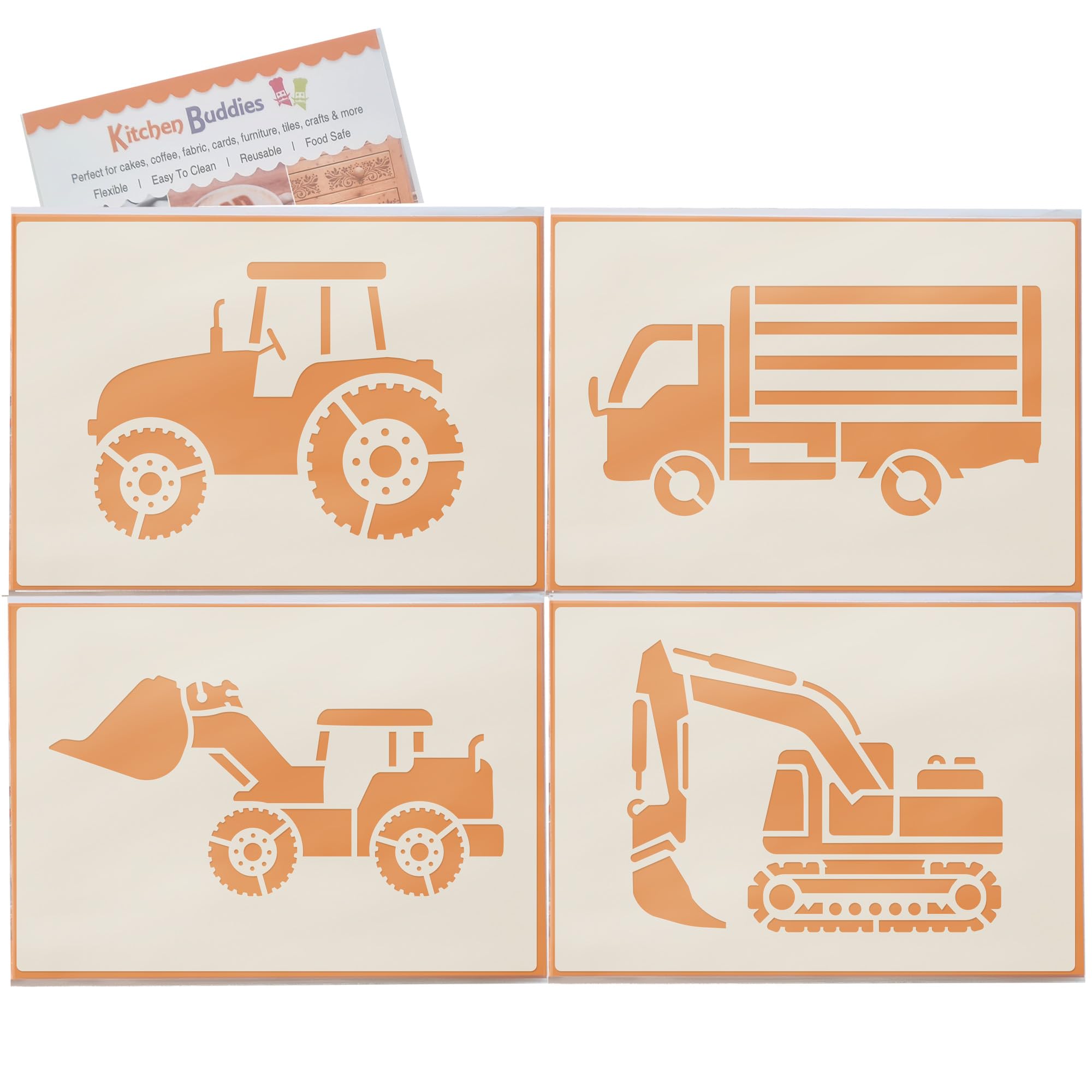 Industrial Vehicles Stencil Set 4pc - A6 Craft & Cake Decorating Stencils