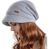 Womens Winter Beanie Hat,Fleece Lining Warm Knitted Slouchy Beanie Hats Cap with Visor
