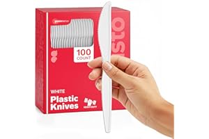 GUSTO [100 Pack] Heavy Duty Disposable Knives, White Knives - Perfect for Parties, Events, and Dinner - Formerly Comfy Packag