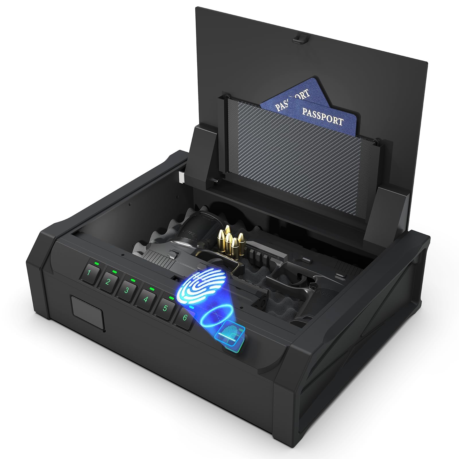 Photo 1 of [ 25% Larger capacity ] Gun Safe for Pistols, Biometric Handgun Safe box, Mounted Handgun Safe Quick Access Security Safe with Fingerprint Keypad Lock for Home nightstand