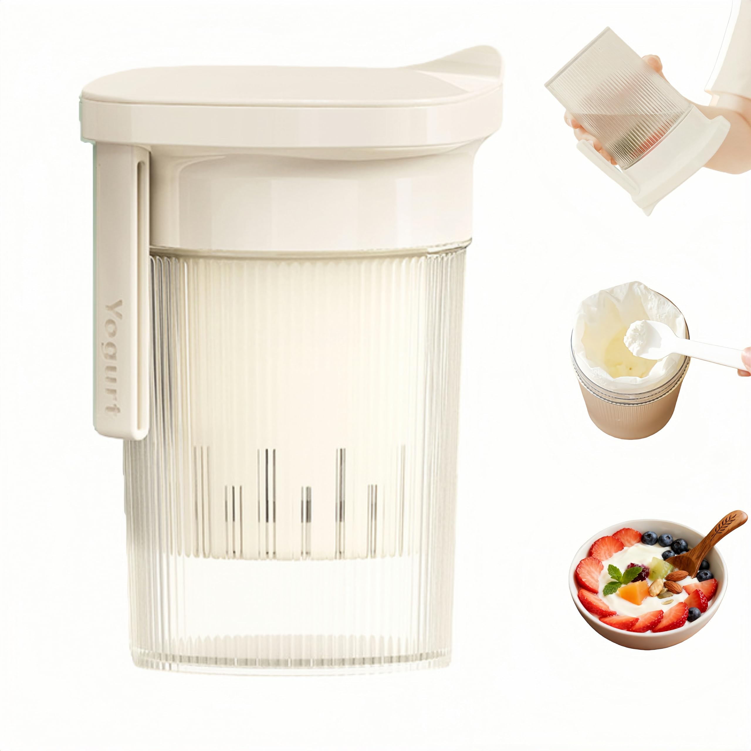 Photo 1 of 0.95 Quart?900ML?Portable Yogurt Strainer Cup, Compact Greek Yogurt Filter with Whey Separator for Cheese & Soy Milk, Leak-Proof & Easy to Carry Yogurt Maker (White)