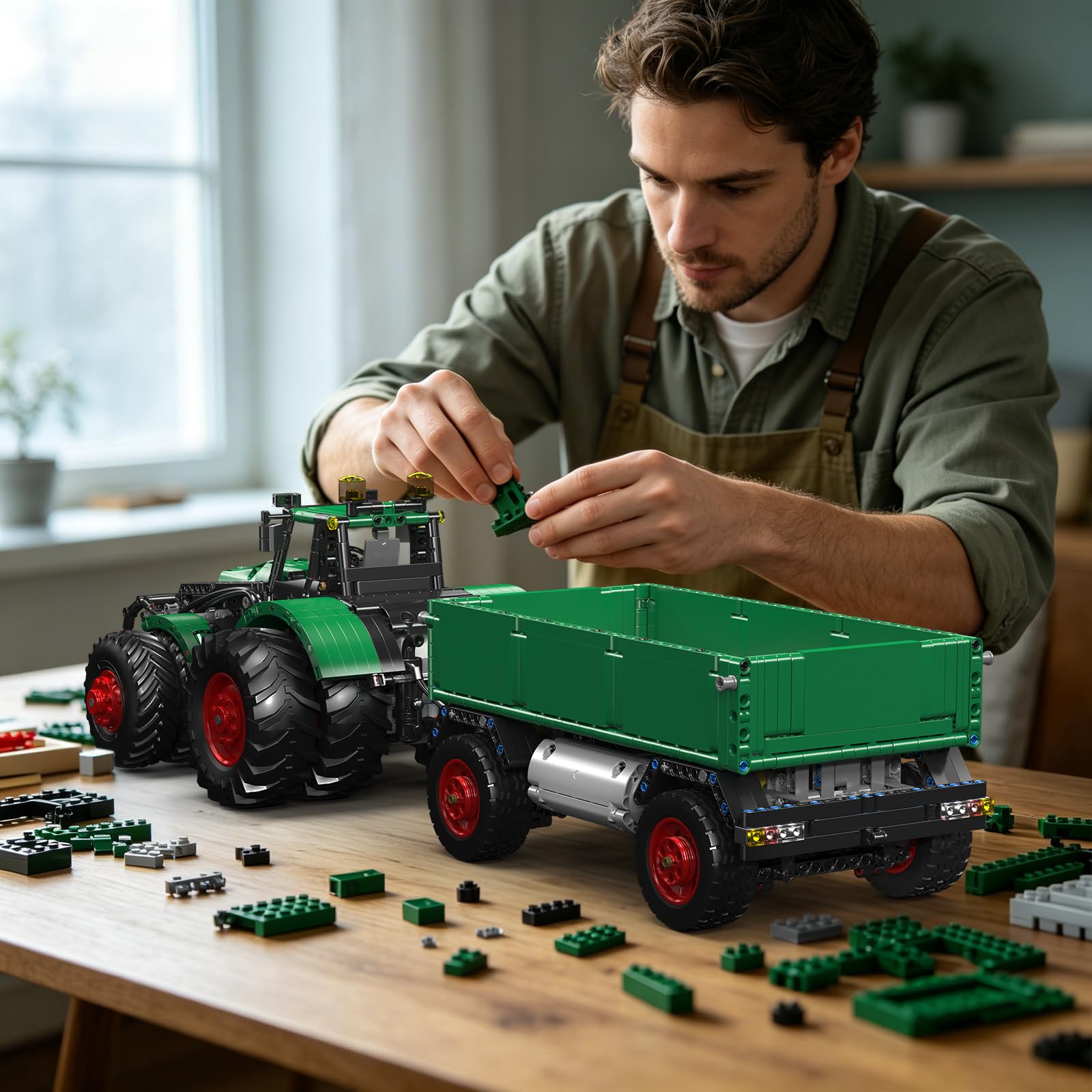 Mould King 17095 Technik Traktor Bausteine Modell, 2368 Teile Ferngesteuert Traktor Klemmbausteine Blockmodell, Baufahrzeug Montagesatz Kit als Spielzeug und Geschenk (14 Jahre und älter) 5