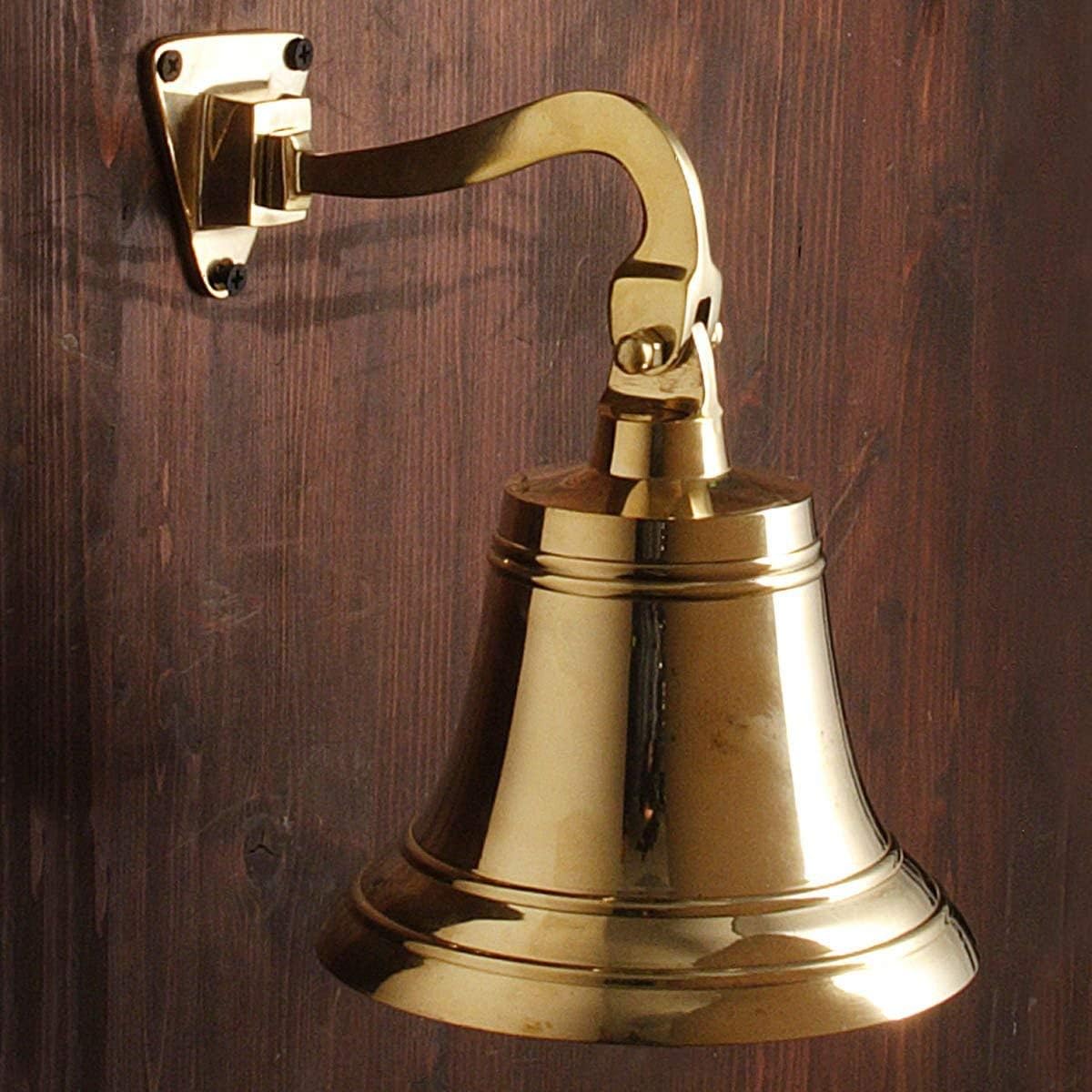 Windlass Hand Crafted Solid Brass Nautical Bell 6" Tall, Heavy Duty, Wall Mountable - Clear and Rich Tone