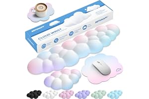 Retuhapy Cloud Wrist Rest Keyboard Cushion, 4-in-1 Ergonomic Cloud Keyboard Wrist Rest and Mouse Pad Set with Memory Foam Arm Support for Palm, Cute Desk Accessory for PC Gaming Setup, Rainbow