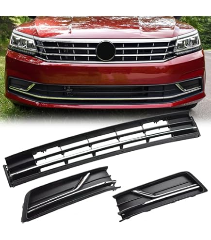 Makerauto 7-Piece Front Bumper Grille & Fog Light Bezel Set For 2016-2019 Passat