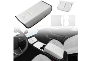 Tinlucys Center Console Cover,Interior Accessories Designed for Tesla Model 3 Model Y,Leather Armrest Cover,Center Console Wrap Cover,Waterproof Wireless Charger Silicone Mat.(White 3Pcs)