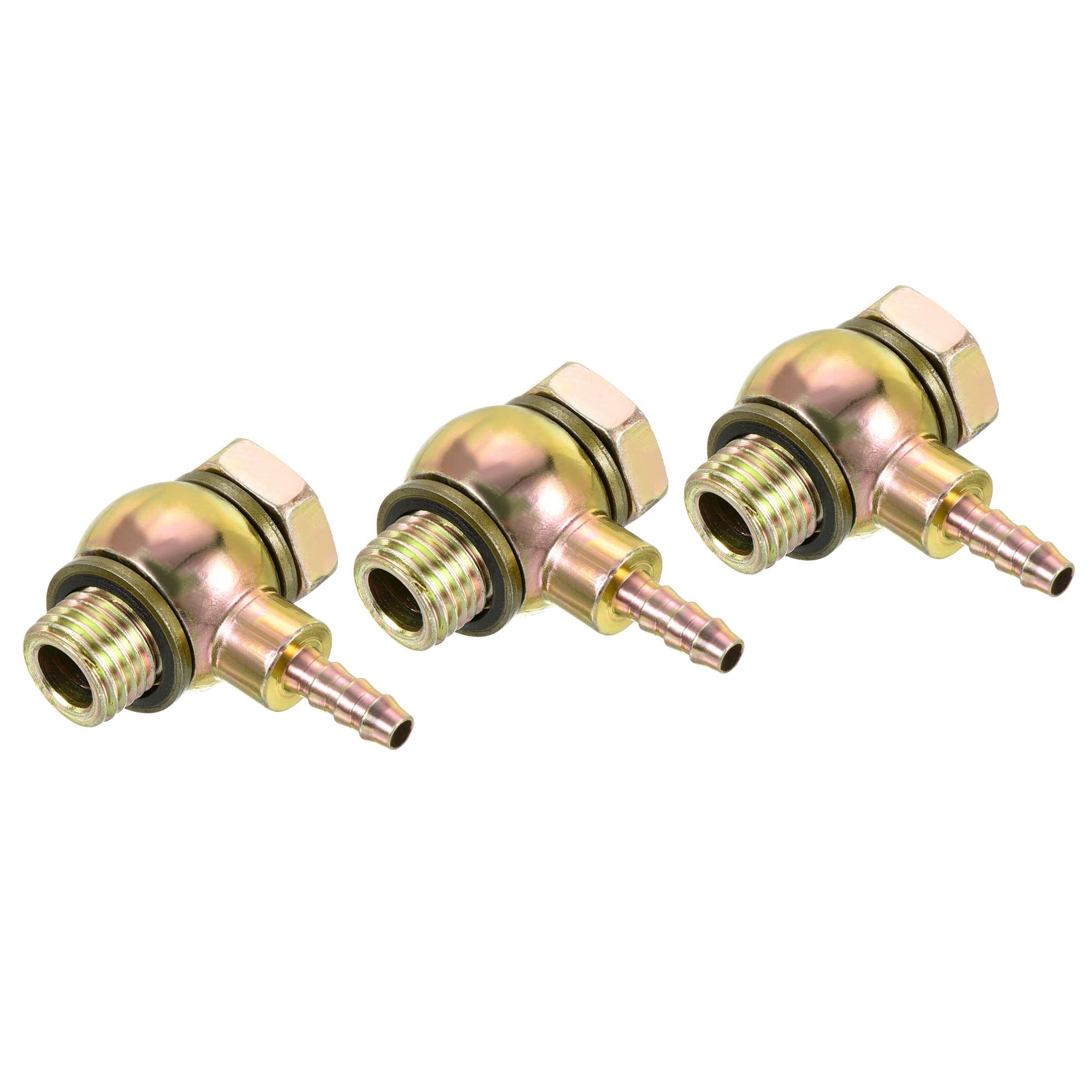 PATIKIL Hose Barb Fitting Elbow 6mm Barbed M14x1.5 Male Thread, 3 Pack Carbon Steel Pipe Adapters Connectors for Air Water Fuel Oil, Gold