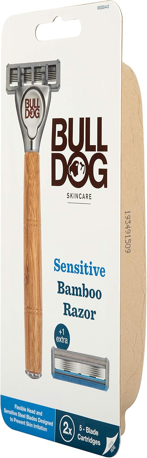 BULLDOG SKINCARE - Sensitive Bamboo Razor Smooth Glide Razor Handle + 2 Blade Refills, Brown - Image 4